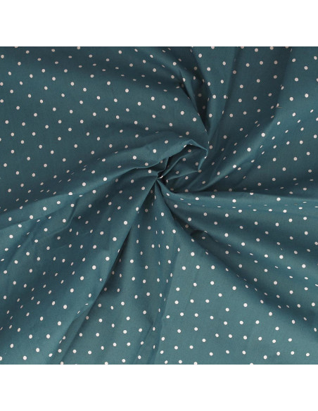 Tissu popeline de coton pois - Bleu canard