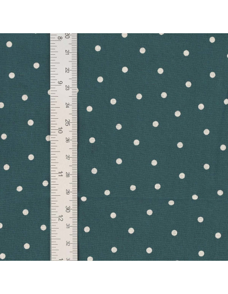 Tissu popeline de coton pois - Bleu canard