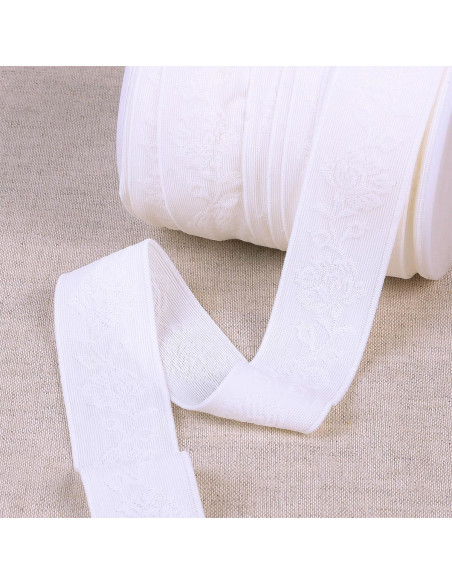 Elastique lingerie façon dentelle fleurs blanc