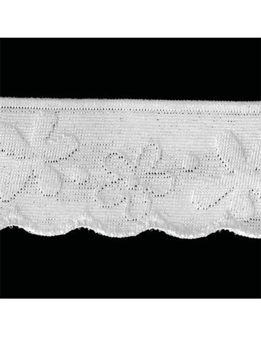 Elastique lingerie façon dentelle fleurs stylisées blanc