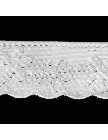 Elastique lingerie façon dentelle fleurs stylisées blanc