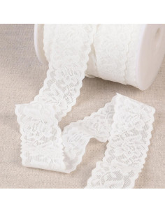 Elastique lingerie façon dentelle grandes fleurs blanc