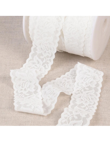Elastique lingerie façon dentelle grandes fleurs blanc