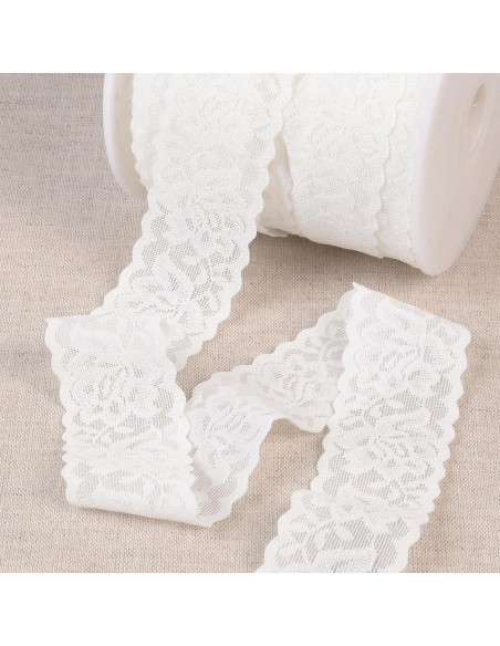 Elastique lingerie façon dentelle grandes fleurs blanc