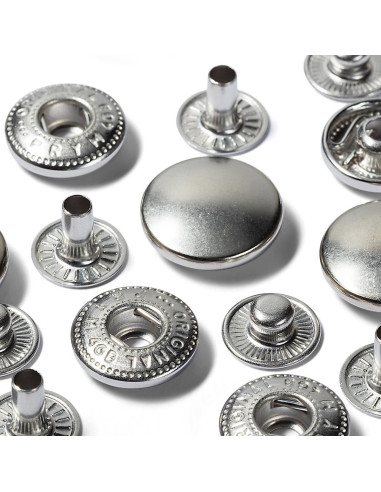 Boite de 10 boutons pression anorak Argent avec outil 15 mm