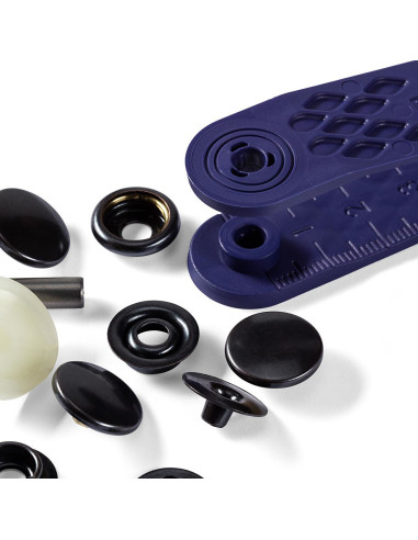 Boite de 10 boutons pression sport camping Noir avec outil 15 mm