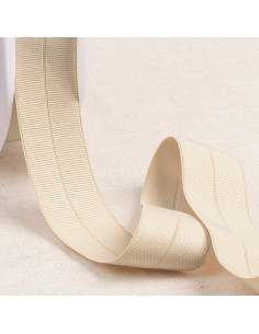 Biais élastique pré-plié gros grain 30 mm de large - Écru