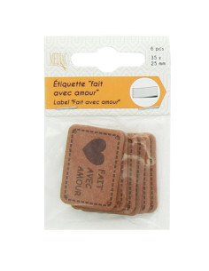 Lot de 6 étiquettes simili - Fait avec amour marron 2