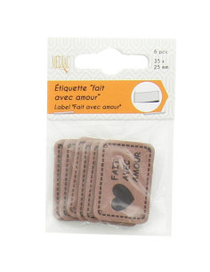 Lot de 6 étiquettes simili - Fait avec amour beige 2
