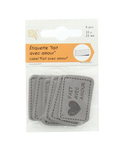 Lot de 6 étiquettes simili - Fait avec amour gris 2