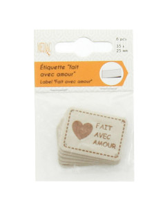 Lot de 6 étiquettes simili - Fait avec amour ivoire 2