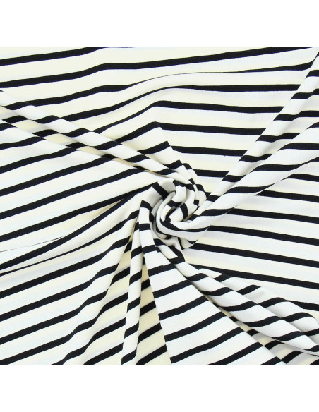 Tissu jersey rayé breton - Écru et noir