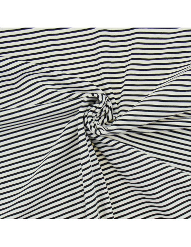 Tissu jersey rayé marin - Écru et noir