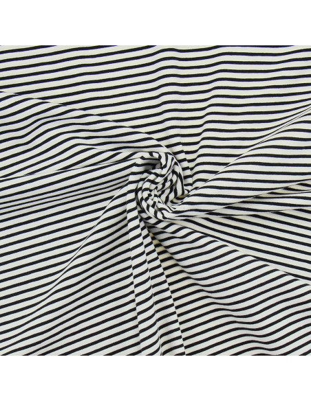 Tissu jersey rayé marin - Écru et noir