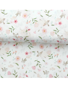 Tissu popeline de coton - Pretty blanc et rose