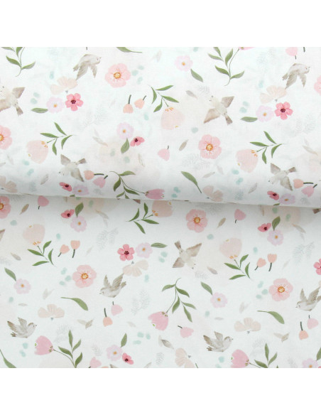 Tissu popeline de coton - Pretty blanc et rose