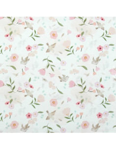 Tissu popeline de coton - Pretty blanc et rose 2