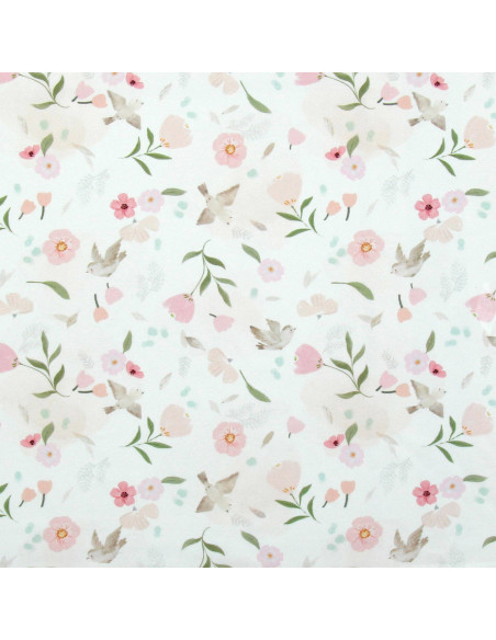 Tissu popeline de coton - Pretty blanc et rose