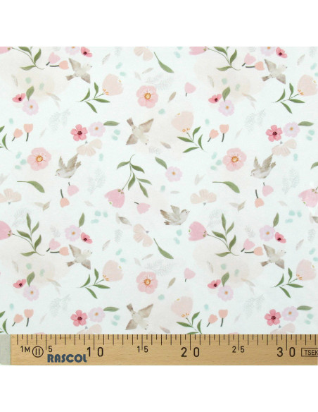 Tissu popeline de coton - Pretty blanc et rose