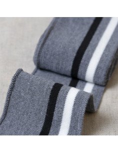 Bord-côte poignets et taille - Gris rayures blanche et noire