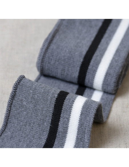 Bord-côte poignets et taille - Gris rayures blanche et noire