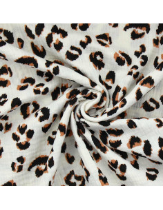 Tissu double gaze Fauve - Écru et marron