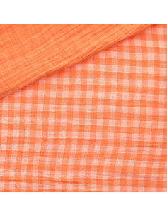 Tissu double gaze gaufrée vichy - Clémentine et blanc cassé 2