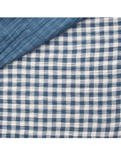 Tissu double gaze gaufrée vichy - Pierre bleue et blanc cassé 2