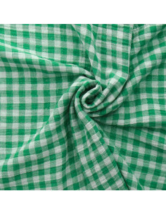 Tissu double gaze gaufrée vichy - Trèfle et blanc cassé