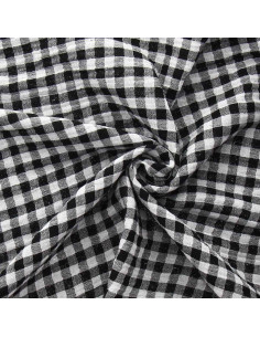 Tissu double gaze gaufrée vichy - Noir et blanc cassé