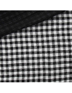 Tissu double gaze gaufrée vichy - Noir et blanc cassé 2