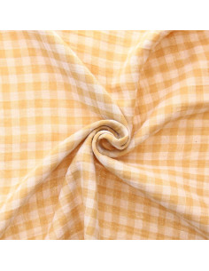 Tissu double gaze gaufrée vichy - Blé et blanc cassé