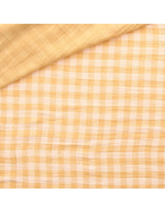 Tissu double gaze gaufrée vichy - Blé et blanc cassé 2
