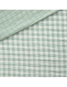 Tissu double gaze gaufrée vichy - Vert de gris et blanc cassé 2