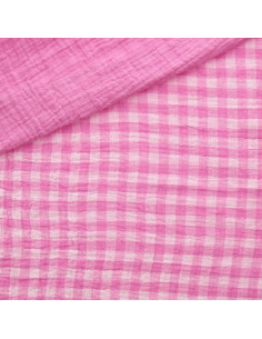 Tissu double gaze gaufrée vichy - Bonbon et blanc cassé 2