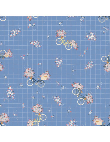Tissu satin de coton Bicyclette bleu - Lise Tailor