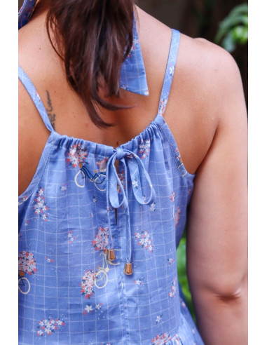 Tissu satin de coton Bicyclette bleu - Lise Tailor