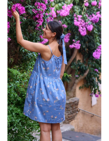 Tissu satin de coton Bicyclette bleu - Lise Tailor