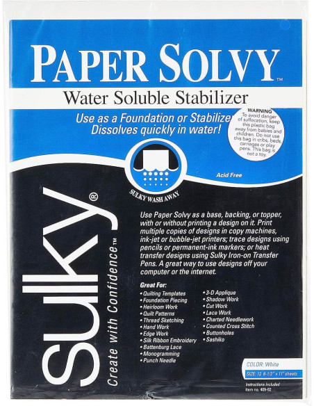 Set de 11 feuilles de stabilisateur hydrosoluble et imprimable Sulky Paper Solvy