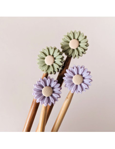 Lot de 4 bouchons stoppeurs de mailles pour aiguilles à tricoter - Marguerite lilas et sauge