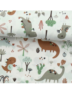 Tissu popeline de coton - Dinosaure marron