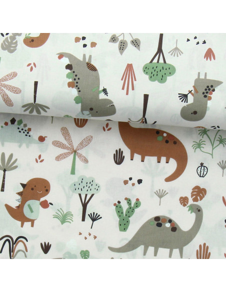Tissu popeline de coton - Dinosaure marron