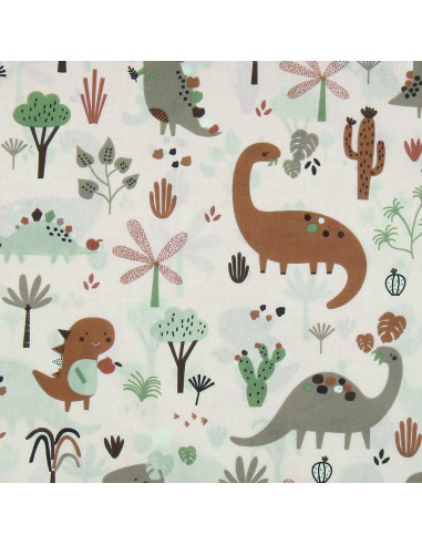 Tissu popeline de coton - Dinosaure marron