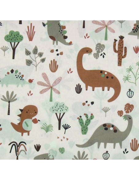 Tissu popeline de coton - Dinosaure marron