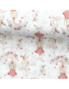 Tissu popeline de coton - Linette blanc et rose