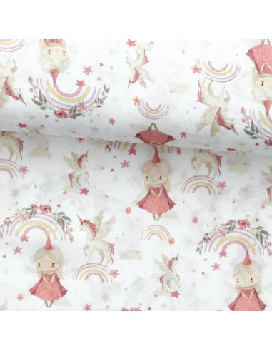 Tissu popeline de coton - Linette blanc et rose