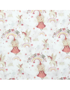 Tissu popeline de coton - Linette blanc et rose 2