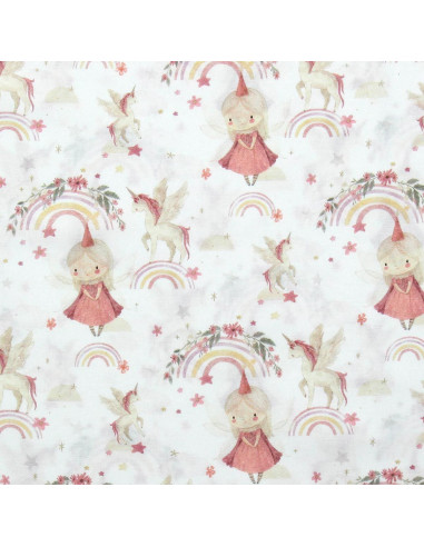 Tissu popeline de coton - Linette blanc et rose