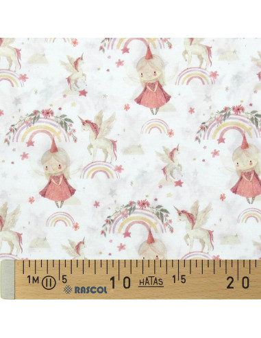 Tissu popeline de coton - Linette blanc et rose