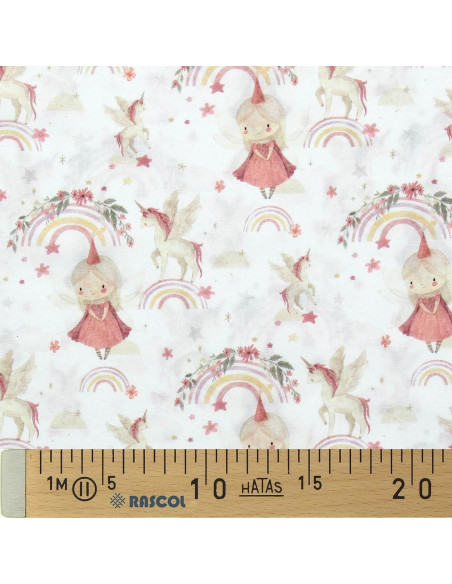 Tissu popeline de coton - Linette blanc et rose